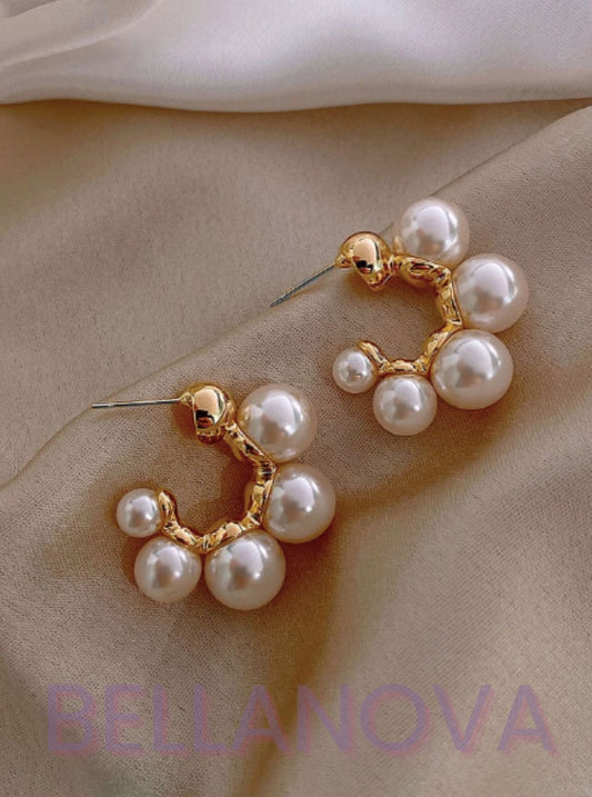 Brincos Círculo Pérolas - Folheado a Ouro 18k + FRETE GRÁTIS