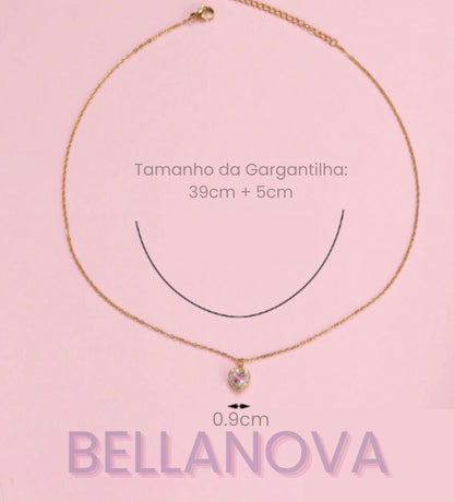 OLIVIA PADANO X BELLA NOVA | Gargantilha Coração Rosa Swarovski - Folheado a Ouro 24k+ FRETE GRÁTIS