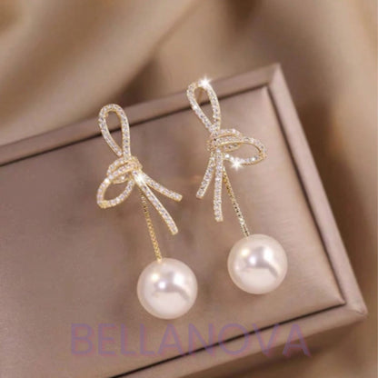 Brincos Virgínia - Laços e Pérolas de Zircônia - Folheado a Ouro 18k + FRETE GRÁTIS