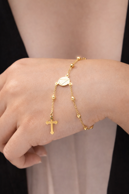 Pulseira Terço de Mão - Folheado a Ouro 18k + FRETE GRÁTIS