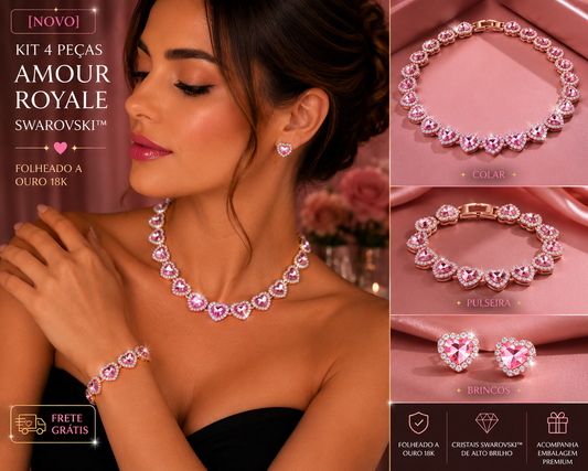[NOVO] Kit 4pçs Amour Royale Swarovski™ - Folheado a Ouro 18k + FRETE GRÁTIS