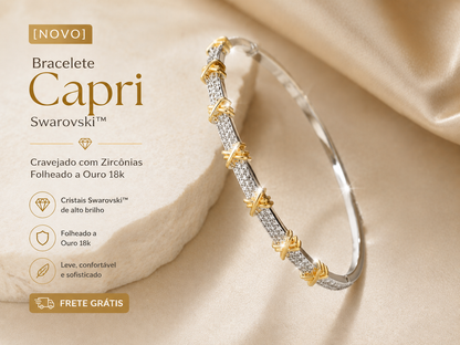 [NOVO] Bracelete Capri Swarovski™- Cravejado com Zircônias - Folheado a Ouro 18k + FRETE GRÁTIS