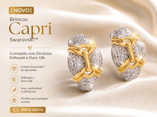 [NOVO] Brincos Capri Swarovski™- Cravejado com Zircônias - Folheado a Ouro 18k + FRETE GRÁTIS