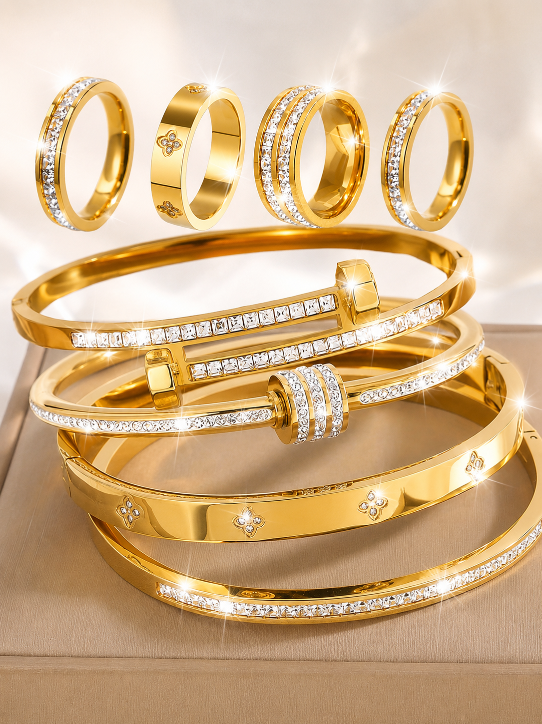 [NOVO] Kit 8pçs Veneza Swarovski™ - Folheado a Ouro 18k + FRETE GRÁTIS
