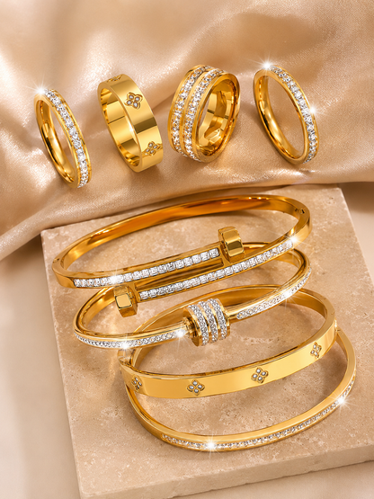 [NOVO] Kit 8pçs Veneza Swarovski™ - Folheado a Ouro 18k + FRETE GRÁTIS
