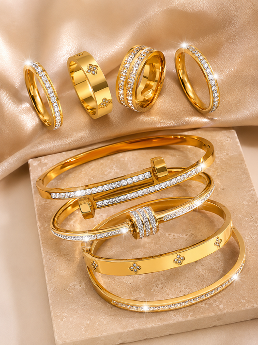 [NOVO] Kit 8pçs Veneza Swarovski™ - Folheado a Ouro 18k + FRETE GRÁTIS